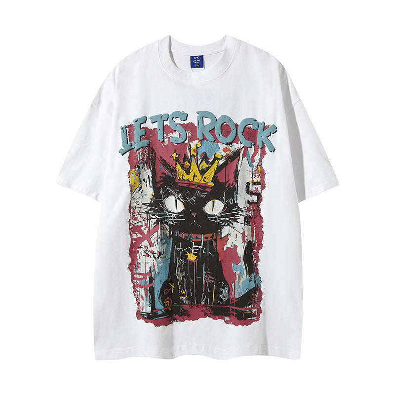 Nyc T Shirt Retro Cat Print Short Sleeve T-Shirt Summer Oversize Casual Top