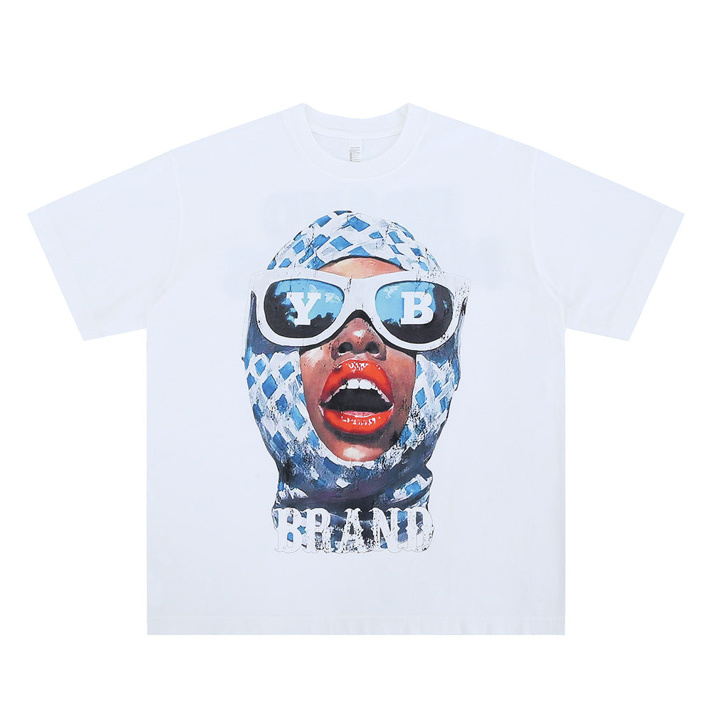 Vintage College Shirts Summer Portrait Print Crew Neck Short Sleeve T-Shirt