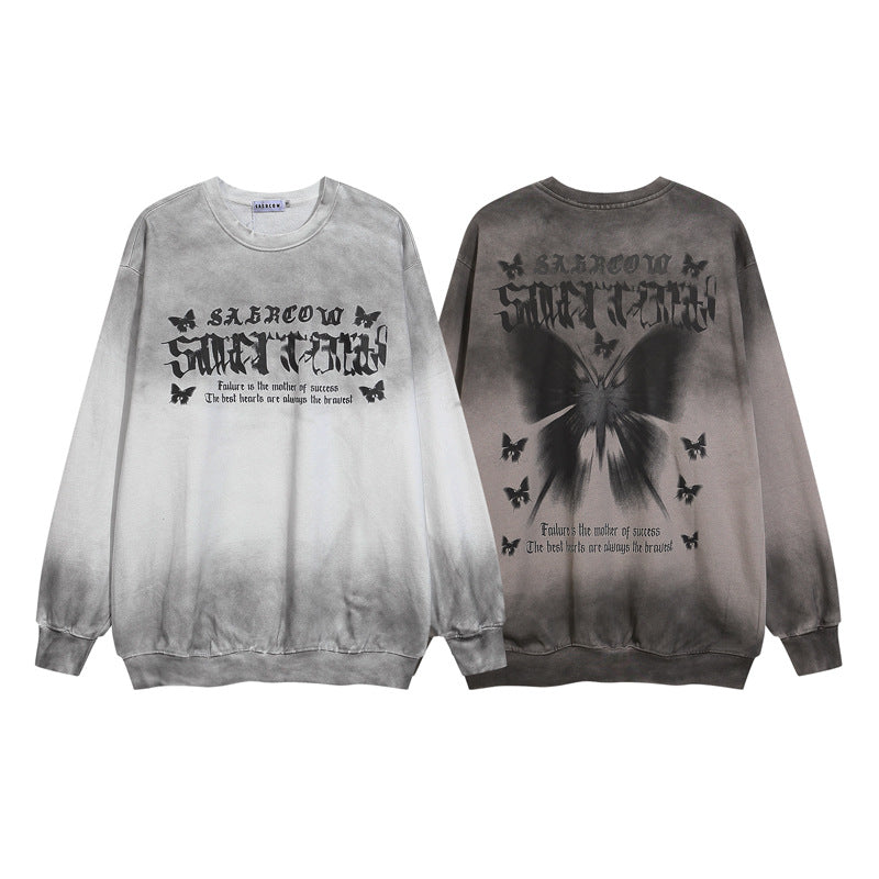 Streetwear Hoodie vintage do dirty gradual change crew neck sweater butterfly print top