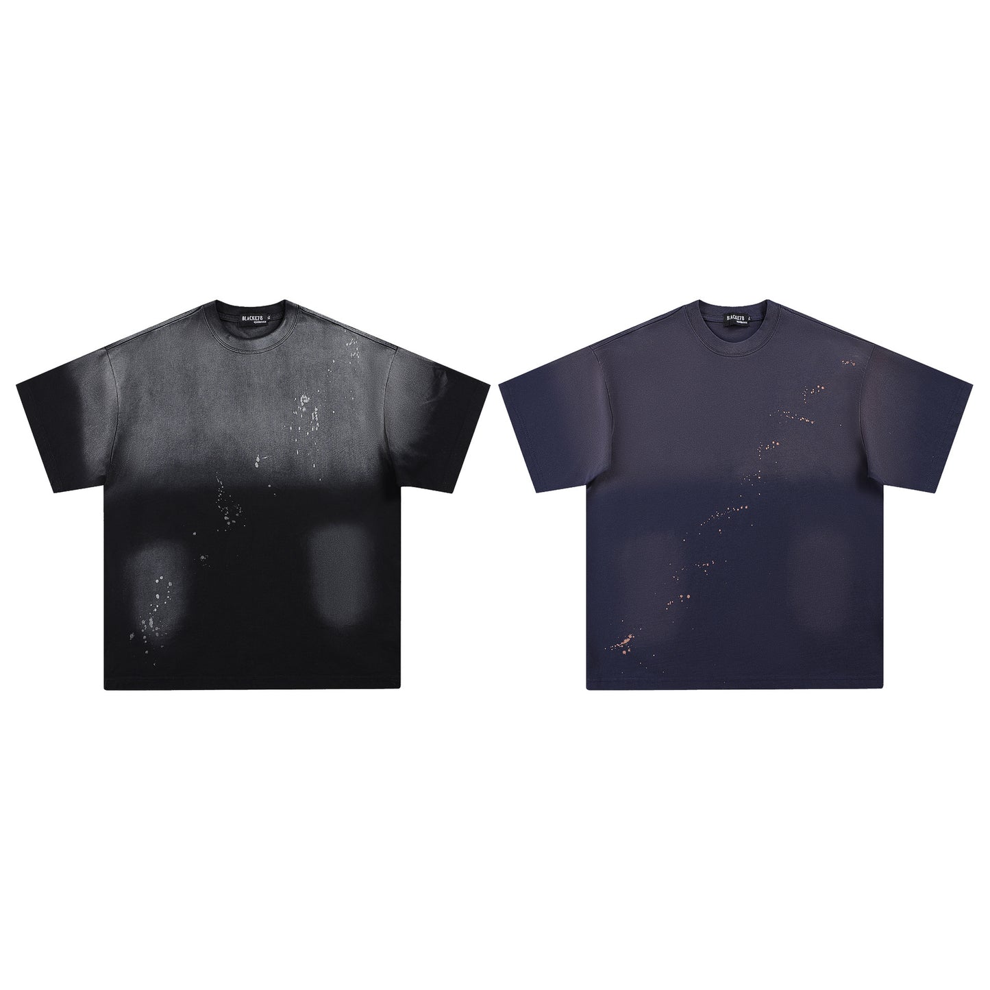 Hustle vintage summer gradual change color wash short sleeve T-shirt