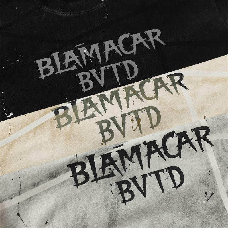 Camisas Retros Washed Hip Hop Tie-Dye Alphabet Print Short Sleeve T-Shirt