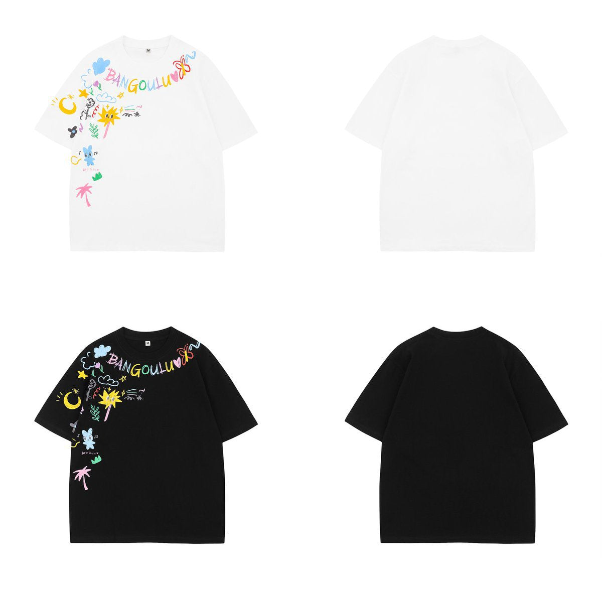 US drip outfits Summer Vintage Color Alphabet Print Casual Loose Short Sleeve T-Shirts