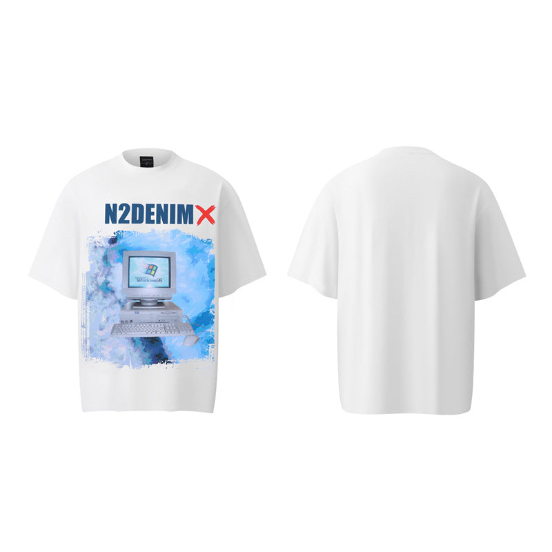 Stone Wash T shirt old short sleeve T-shirt oversize loose print T-shirt