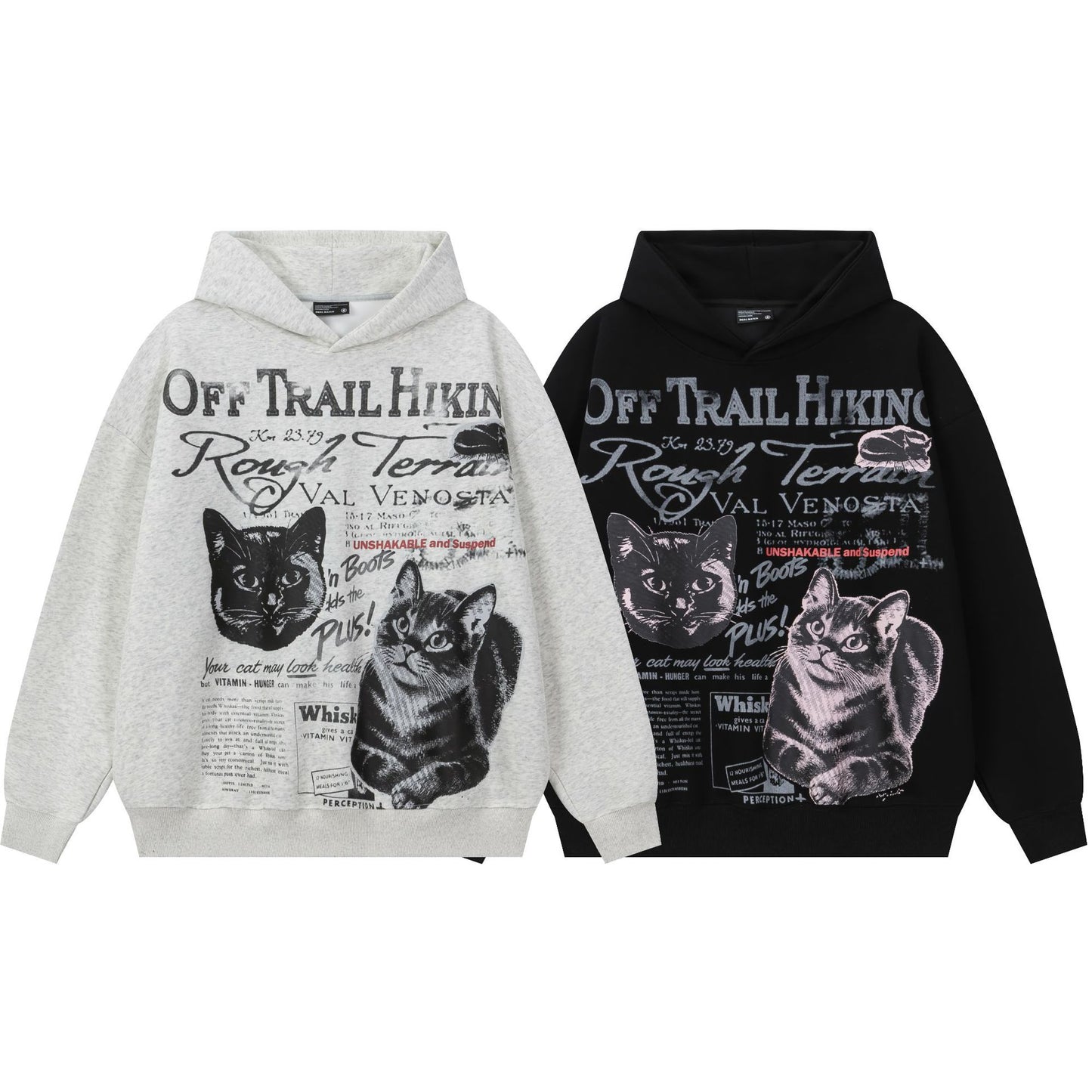 Vice streetwear kitten print hooded sweater vintage do old sweater loose hoodie