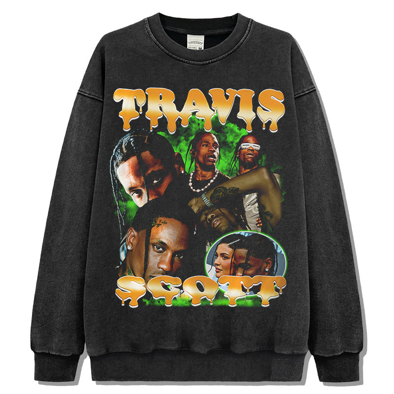 Marcas streetwear usa vintage hip hop travis scott made old crew neck sweater
