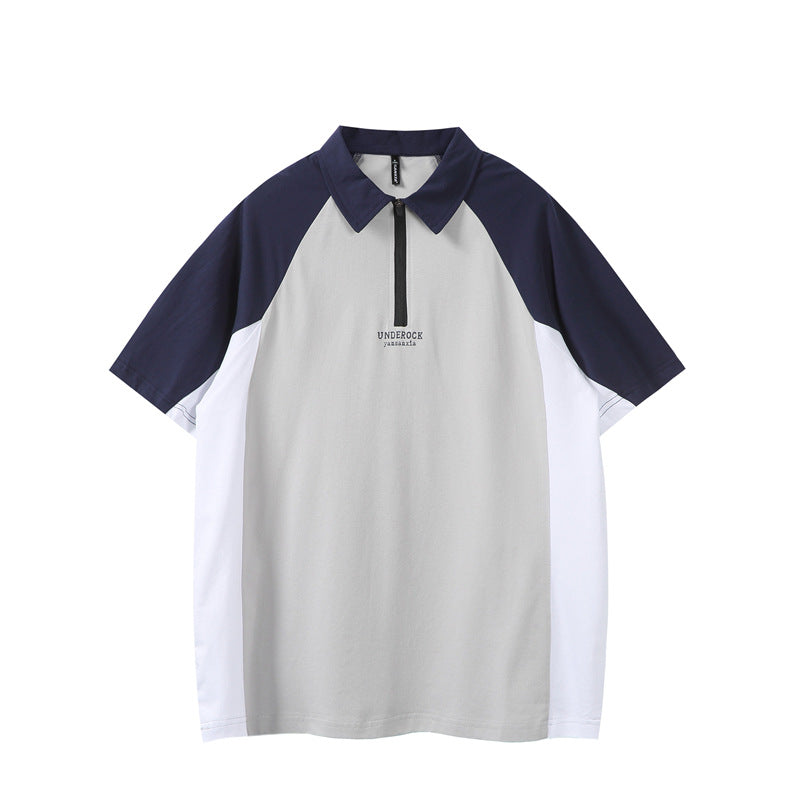 Stone Wash T shirt polo shirt short sleeve loose casual top