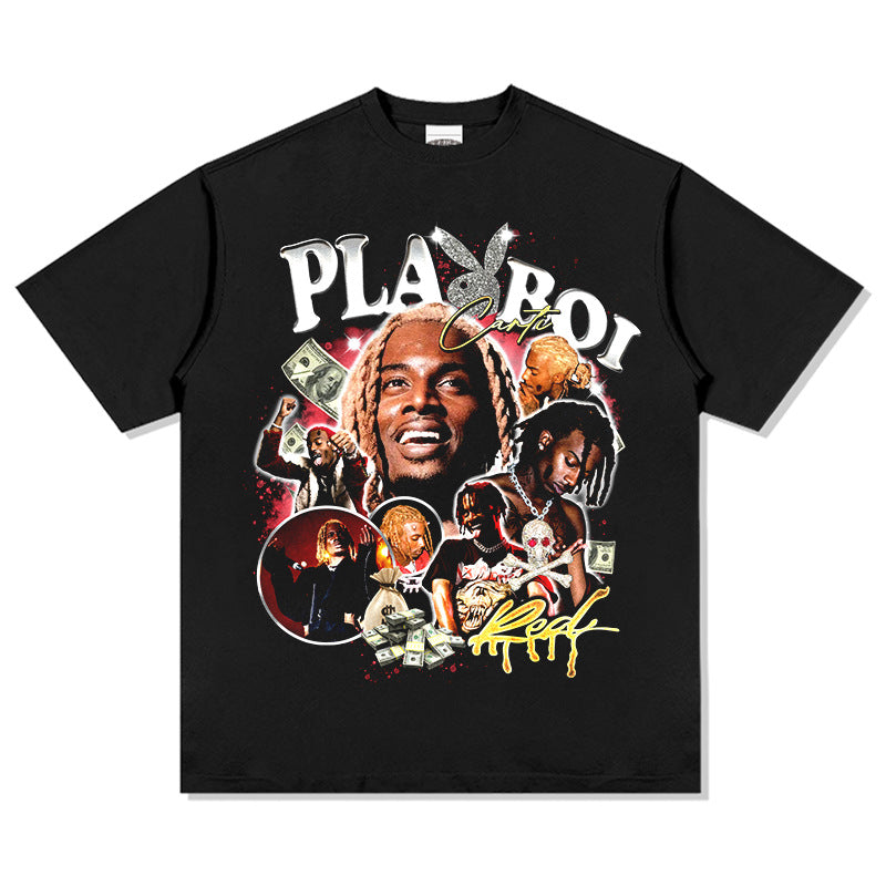 Cool t rapper Playbois Carti print hip hop rap short sleeve t-shirt vintage vintage top