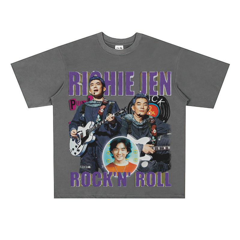 Film Star T Shirt Loose American Retro Street Cotton T-shirt for Men and Women