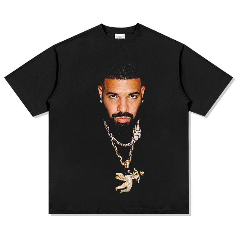 Outfit streetwear Vintage Hip Hop Drake Big Head Print Short Sleeve T-Shirt