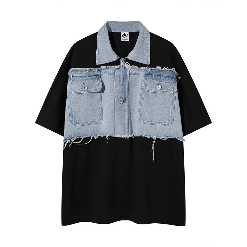 Camisas Retros College Short Sleeve T-Shirt POLO Loose Shirt