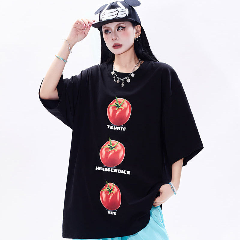 Marcas De Streetwear Vintage Tomato Print Couple Short Sleeve T-Shirt