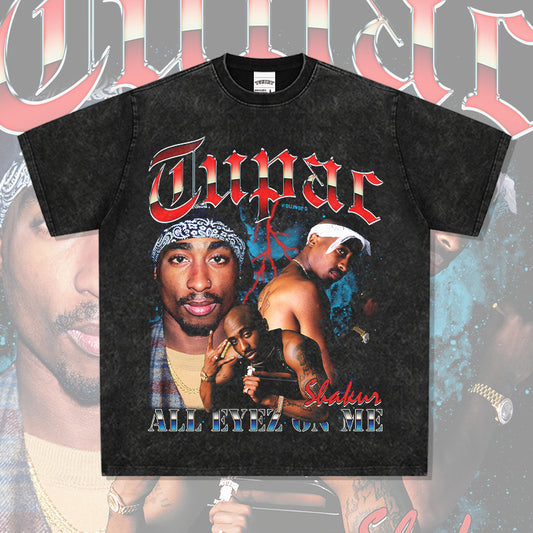 New york hip hop shop BCtupac print short sleeve retro washed old T shirt