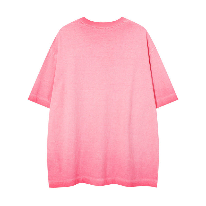 US drip outfits summer retro gradual change wash casual loose short sleeve T-Shirts