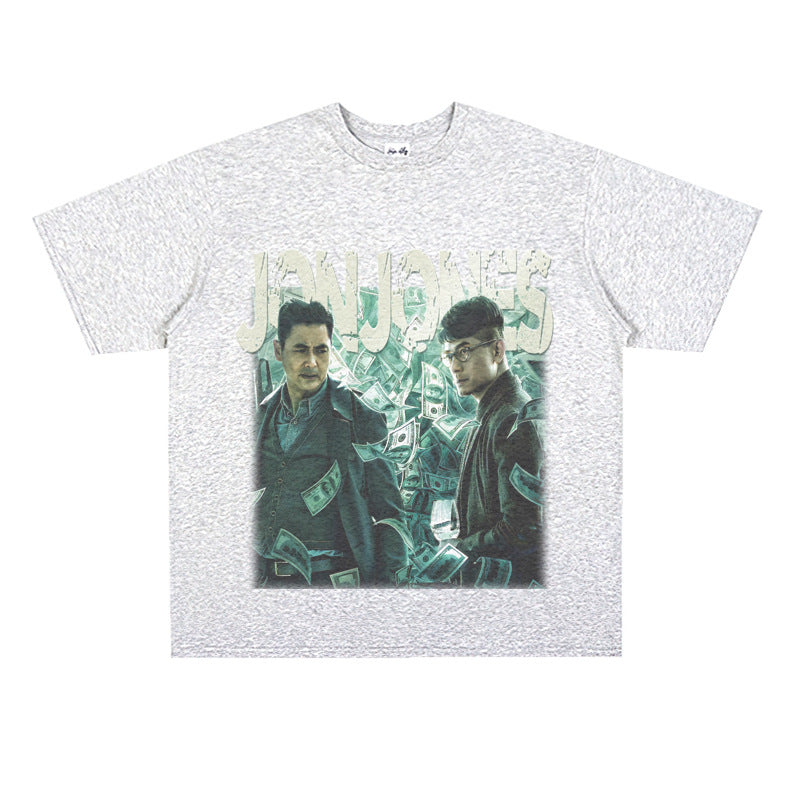 Film Star T Shirt Cotton Short Sleeve Loose Retro American Design T-shirt Men