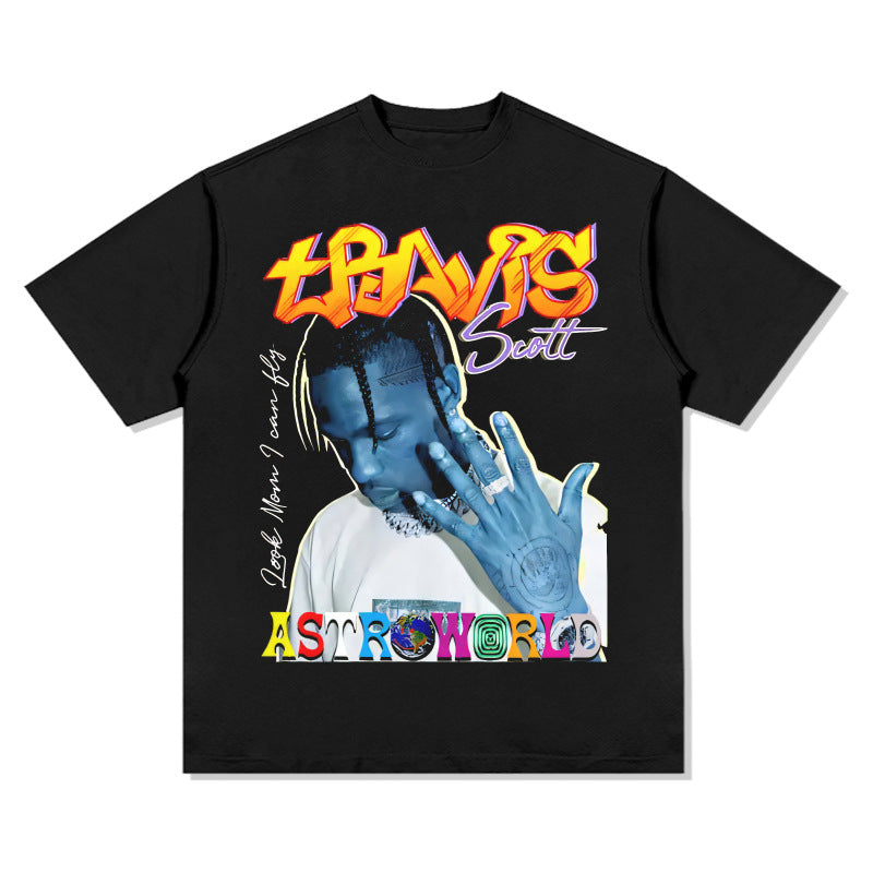 Streetwear masculino TRAVIS SCOTT hip hop print short sleeve t-shirt Vintage