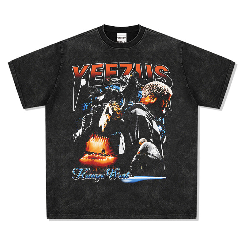Streetwear masculino vintage hip hop kanye kanye print short sleeve t-shirt
