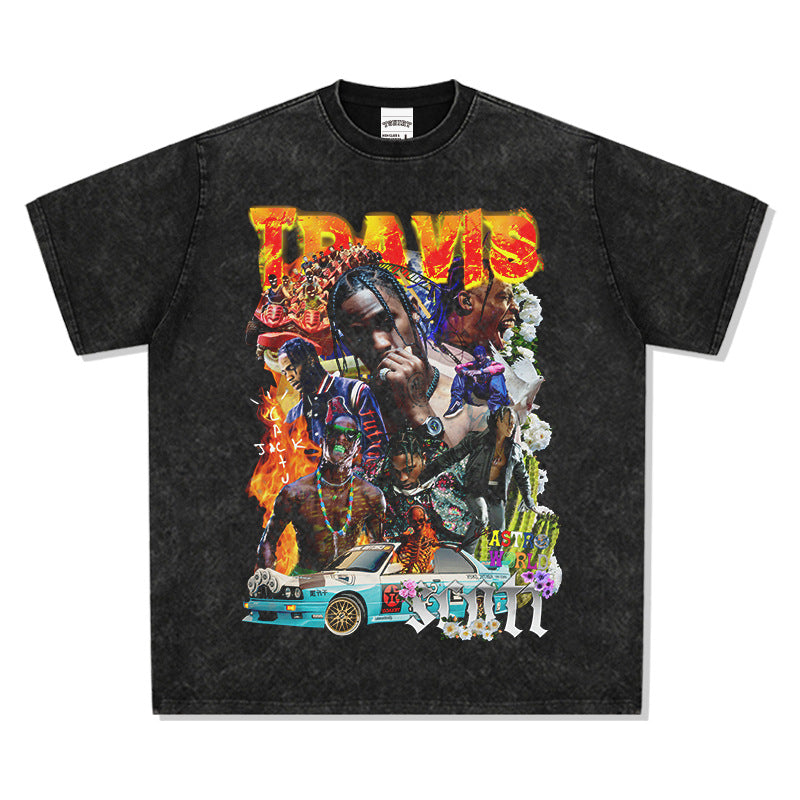 Cool t rapper vintage hip hop Travis Scott print short sleeve t-shirt loose