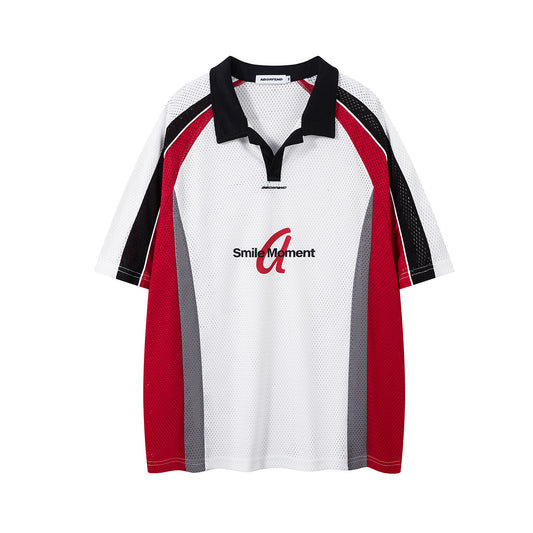 Hip hop shirt summer short sleeve loose hiphop mesh lapel collar t-shirt