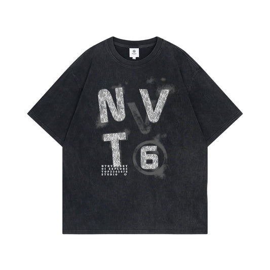 USA Vintage T-Shirt Fried Salt Wash Lace Letter Print Loose Men's and Women's Summer