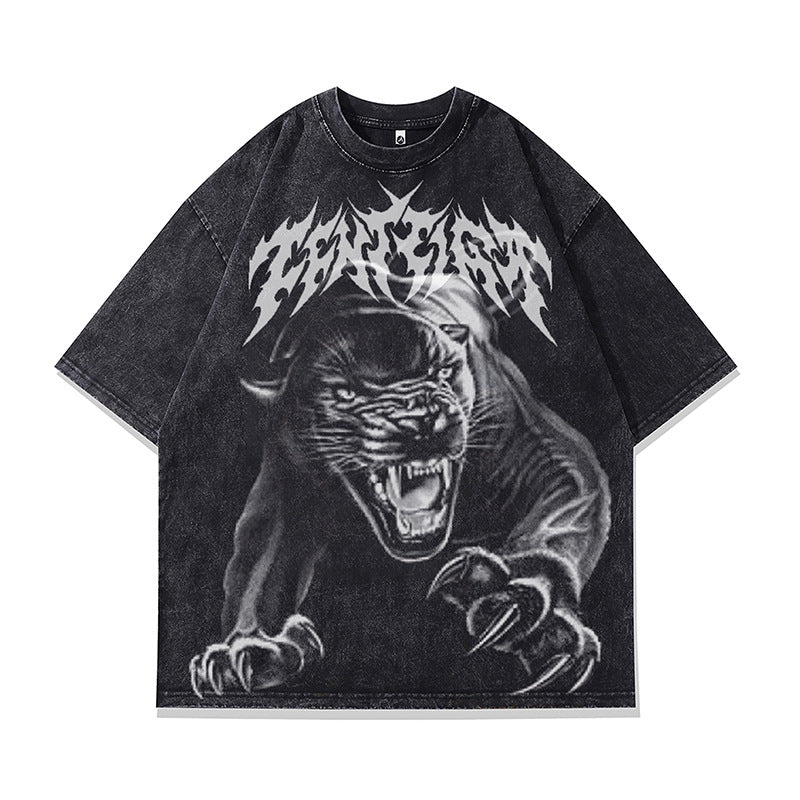Ropa Vintage Hombre Black Panther Print Short Sleeve T-Shirt