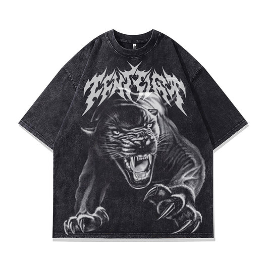 Ropa Vintage Hombre Black Panther Print Short Sleeve T-Shirt
