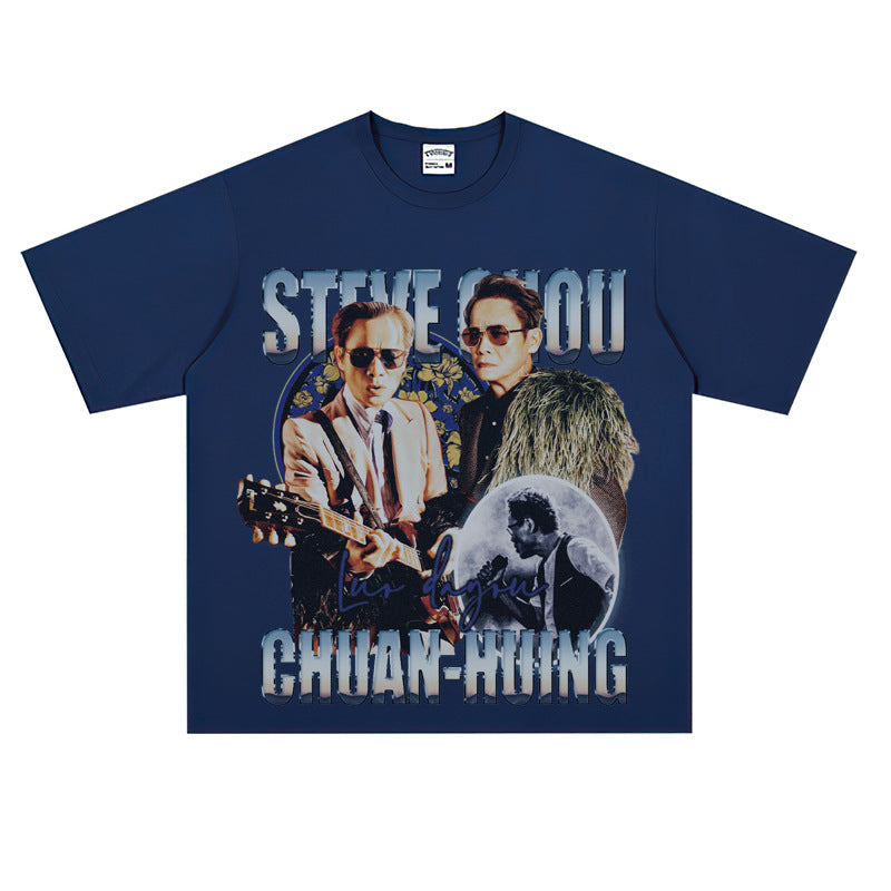 Film Star T Shirt Loose Heavy Retro Street Cotton American T-shirt Men and Women