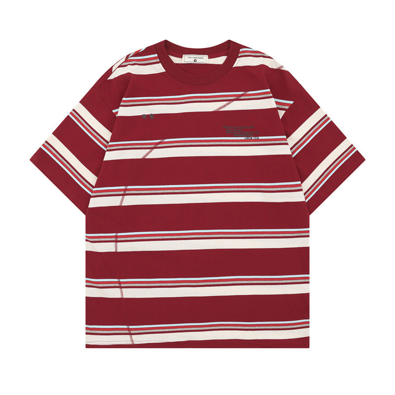 US drip outfits Summer Vintage Crew Neck Striped Casual Loose Short Sleeve T-Shirts