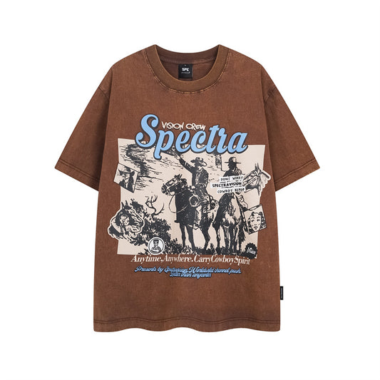 Y2K mens shirt retro loose round neck men's short sleeve T-shirt