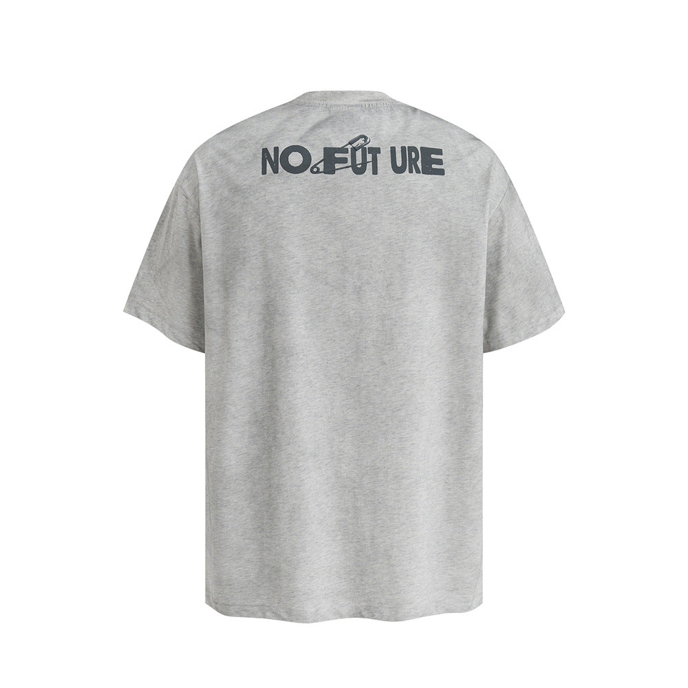 Nostalgia T Shirts Vintage Crew Neck T-Shirt Embroidered Letters Loose Casual