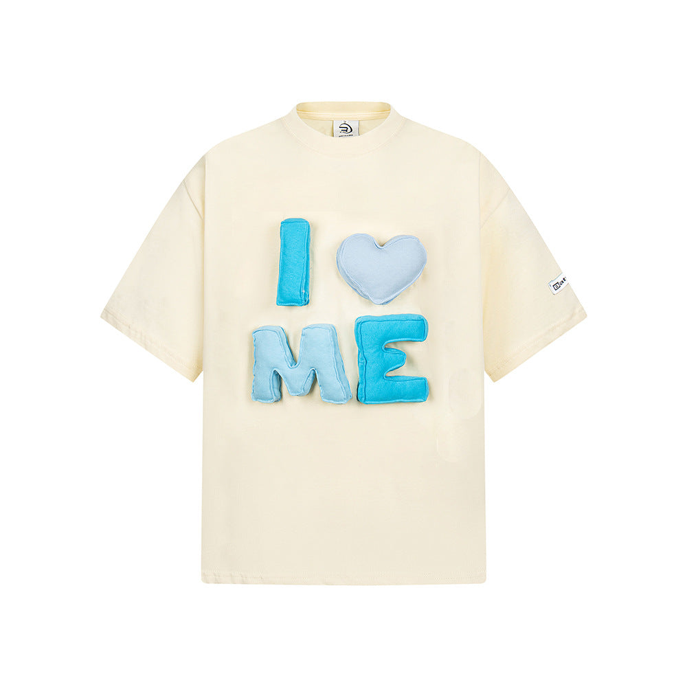 Hip Hop Clothes New York vintage three-dimensional love print loose T shirt