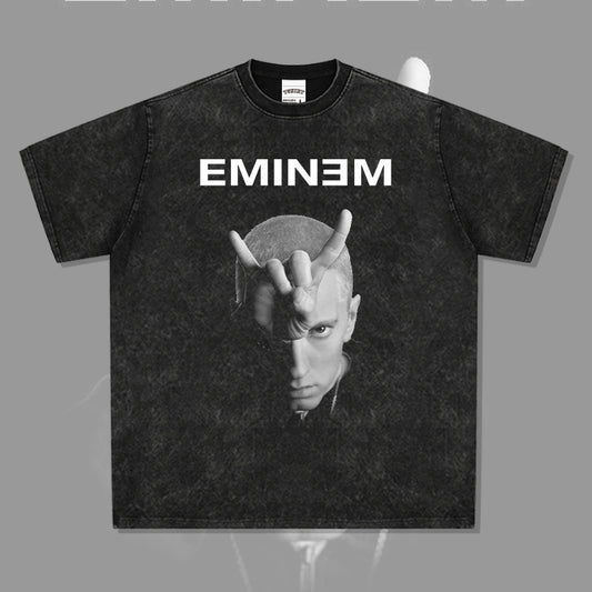 Streetwear masculino hip hop emperor Eminem vintage washed do old short sleeve t-shirt