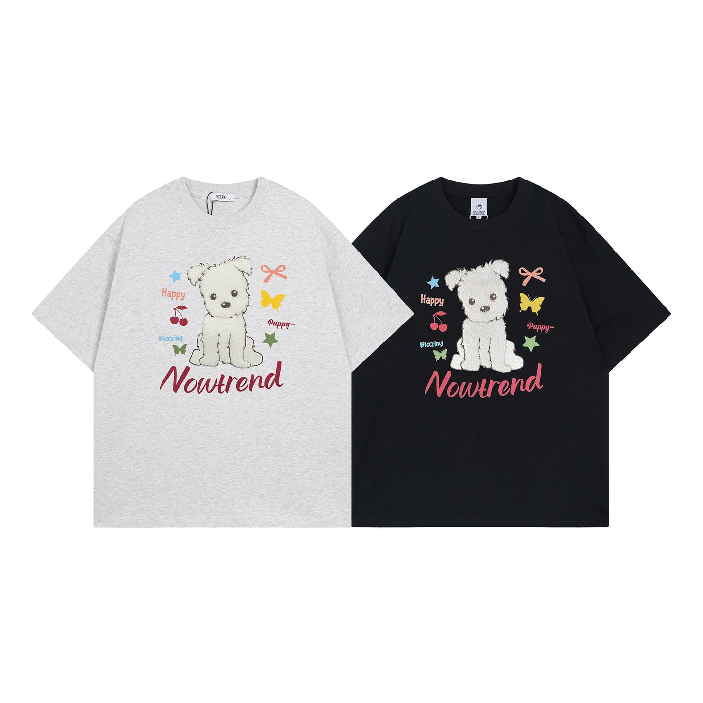 USA Vintage T-Shirt Towel Embroidery Puppy Letter Print Male Summer Loose