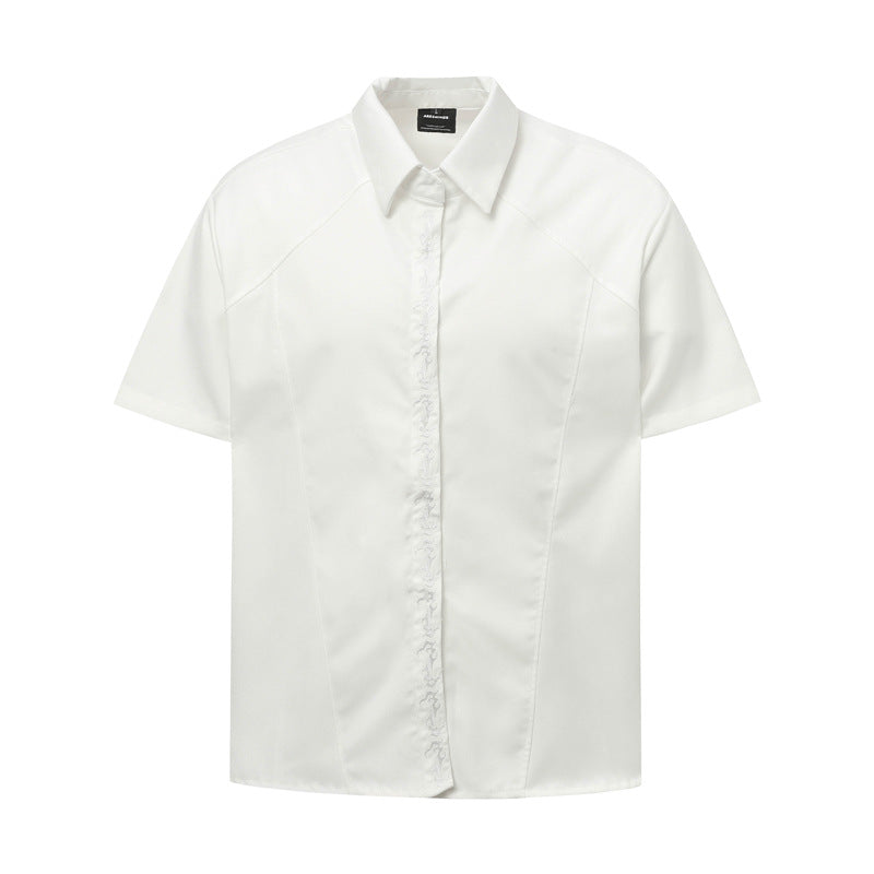Hip Hop Shirts For Boys Lapel Embroidered Loose Short Sleeve Casual Shirt