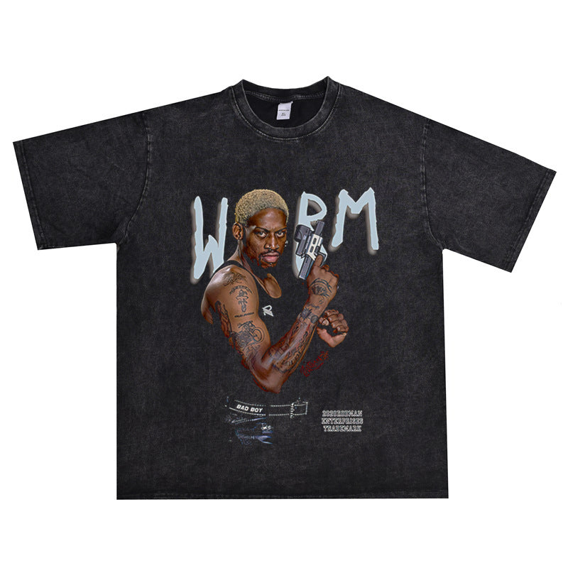 Film Star T Shirt Washed Old American Round Neck Loose T-Shirt Retro Short Sleeve