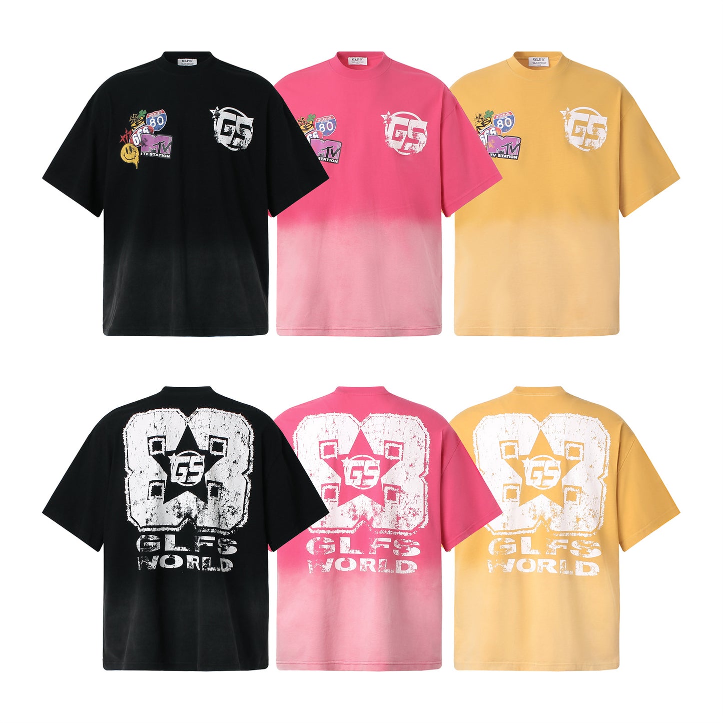 Vintage tarz t shirt gradual change letter print short sleeve t-shirt