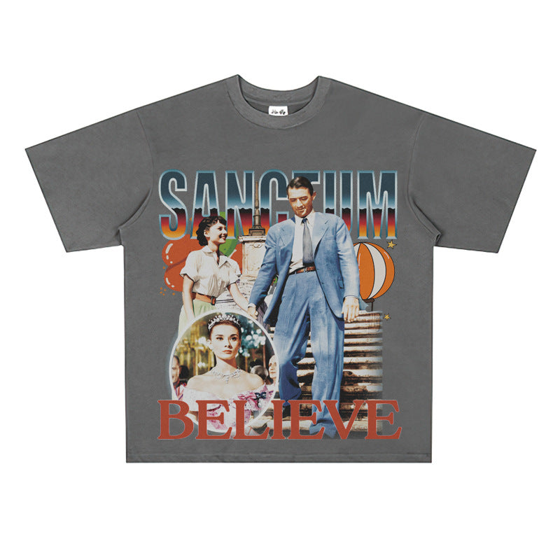 Film Star T Shirt Movie Nostalgia Audrey Hepburn Rome Loose Retro Street T-shirt