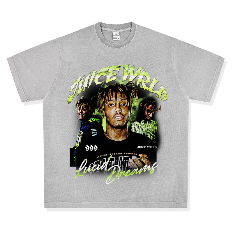 Streetwear masculino vintage rap Juice Wrld print hip hop short sleeve t-shirt