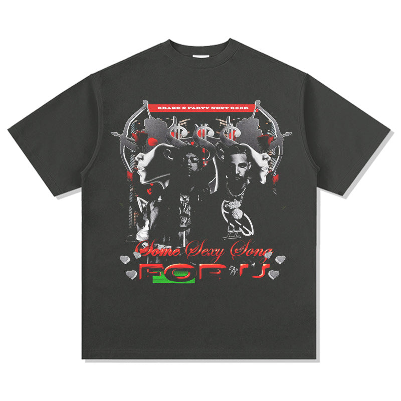 Outfit streetwear vintage hip hop DRAKE Drake SSS4U print short sleeve t-shirt