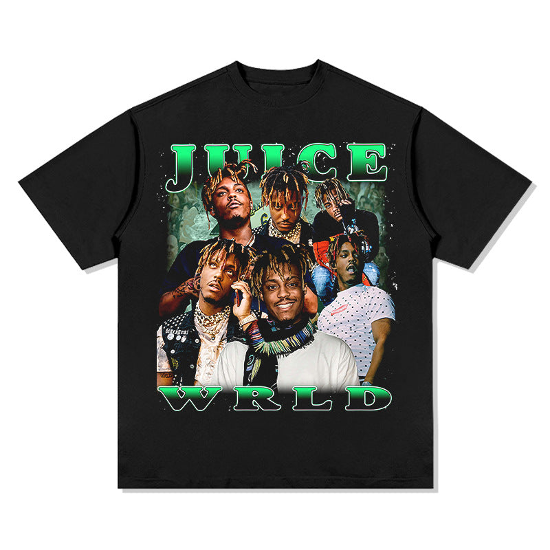 Cool t rapper retro rapper Juice WRLD character print short sleeve t-shirt loose long sleeve top