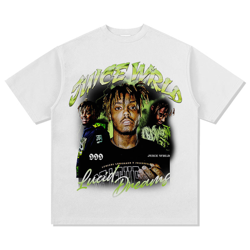 Streetwear masculino vintage rap Juice Wrld print hip hop short sleeve t-shirt