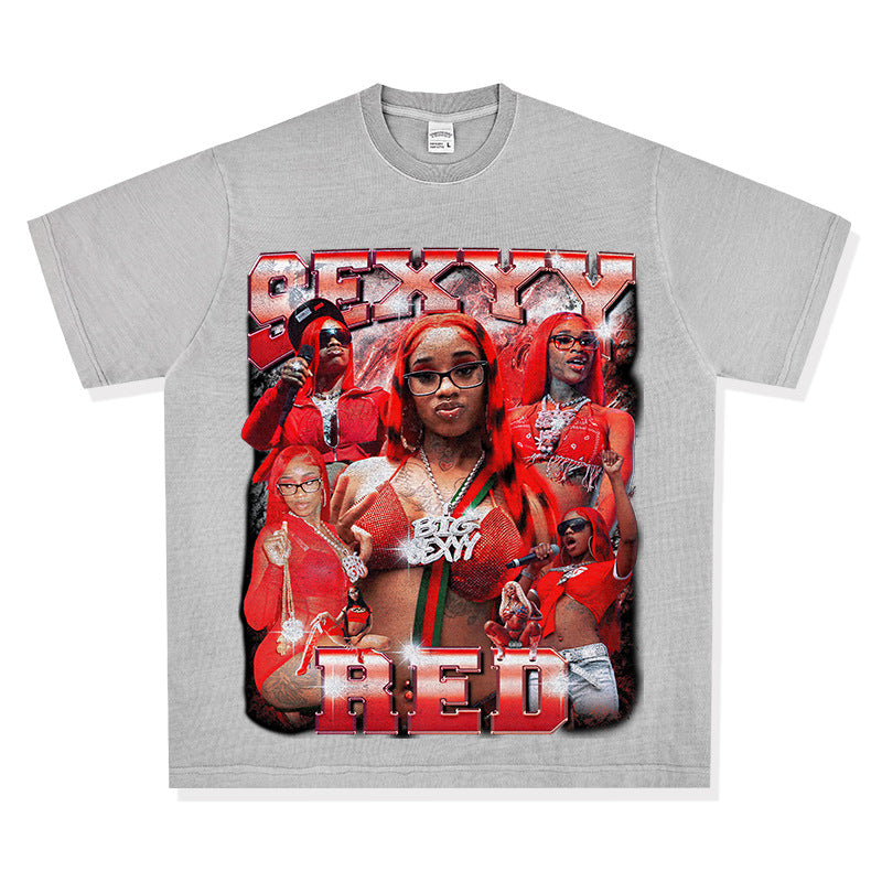 Marcas streetwear usa vintage hip hop Sexy yRed print short sleeve t-shirt