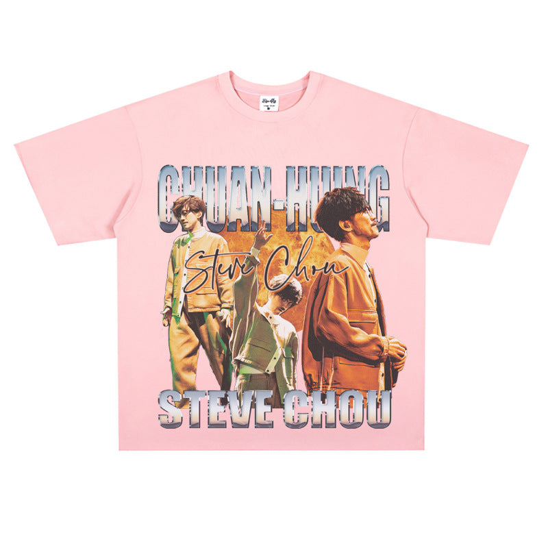 Film Star T Shirt Printed Loose Retro Street Cotton American T-shirt