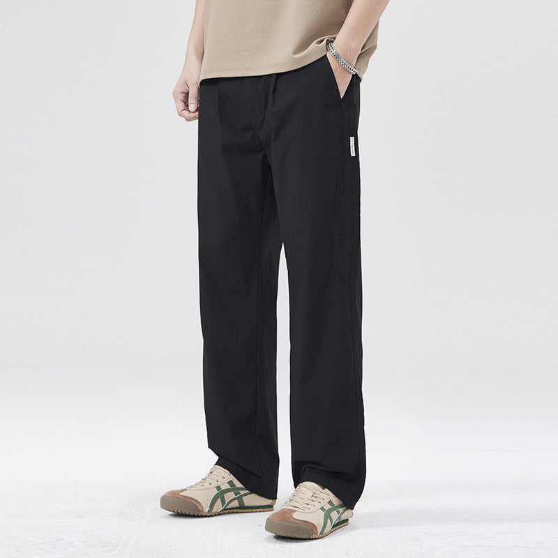 Men Casual Pants Straight Spring Pants Textured Loose Wide Leg Tooling