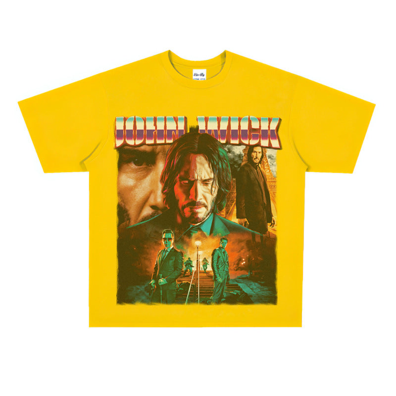 Film Star T Shirt Vintage American Street Printed round Neck T-shirt for Men and Women