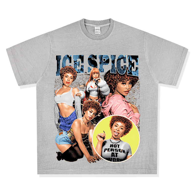 Cool t rapper vintage hip hop Ice Spice print short sleeve t-shirt