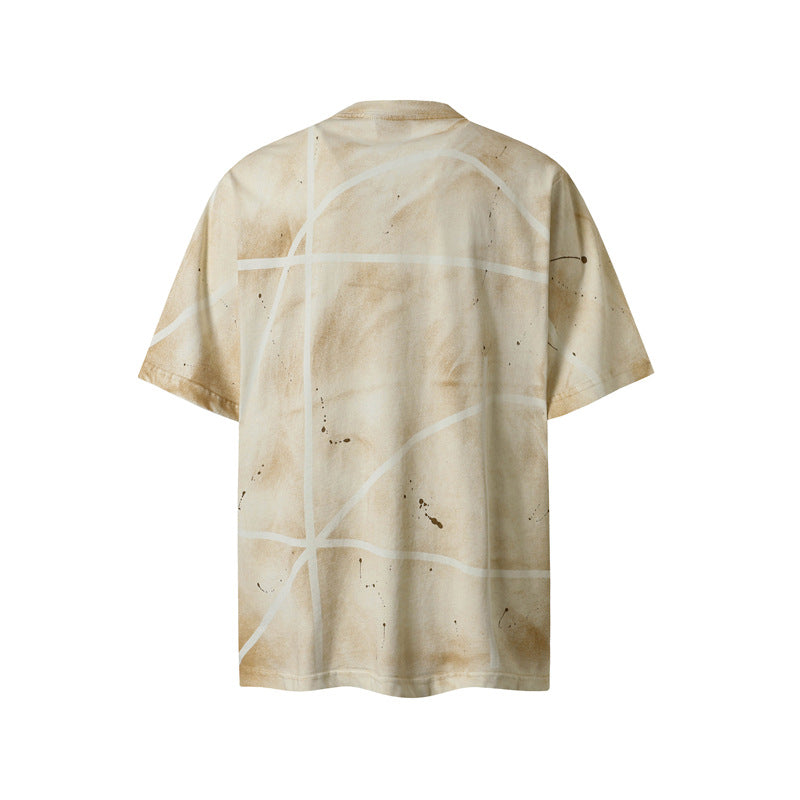 Camisas Retros Washed Hip Hop Tie-Dye Alphabet Print Short Sleeve T-Shirt