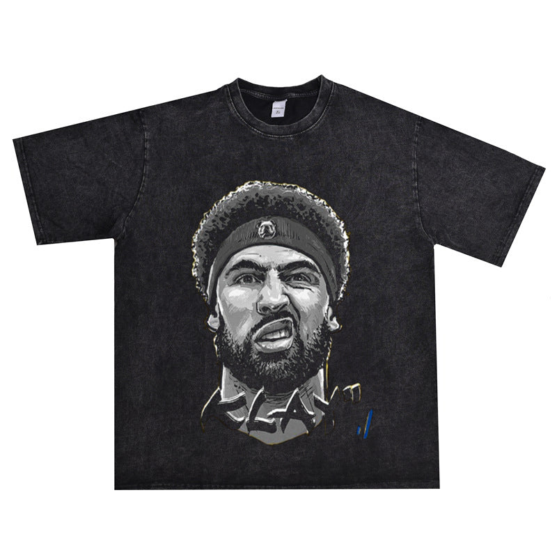 Film Star T Shirt Klaythompson Washed Distressed Printed American T-Shirt Retro Loose Short Sleeve