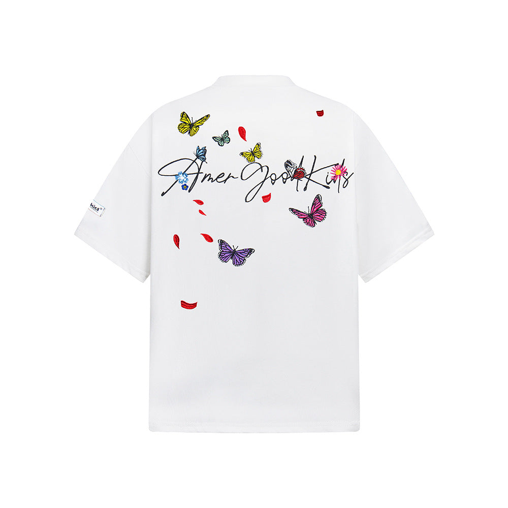 Hip Hop Clothes New York Vintage Summer Loose Crew Neck Embroidered Floral Top