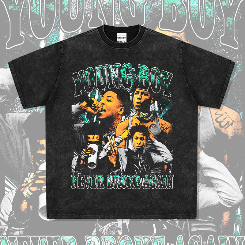 Marcas streetwear usa vintage hip hop Young Boy print short sleeve t-shirt