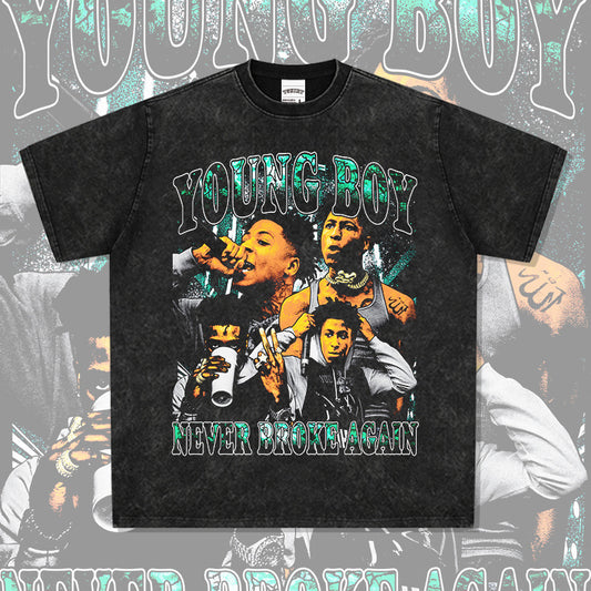 Marcas streetwear usa vintage hip hop Young Boy print short sleeve t-shirt